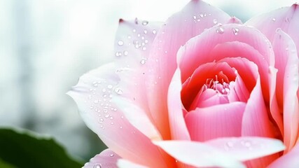 Poster - A detailed view of raindrops delicately balanced on the petals of a pink peony showcasing the flowers form and structure.