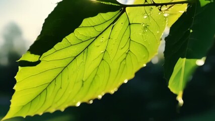 Poster - A tree branch swaying in the breeze its leaves catching the sunlight and revealing detailed s that serve as highways for nutrients.