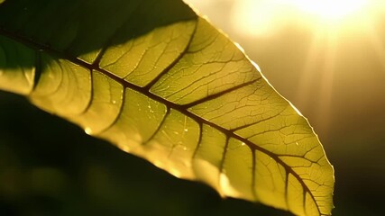 Aufkleber - A leaf being turned over exposing the underside and showcasing a different perspective of its intricate s illuminated by the sun.