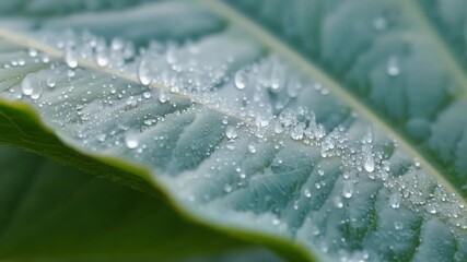 Aufkleber - A topdown view of tiny frost droplets clinging to the surface of a curved leaf creating a mesmerizing reflective effect.