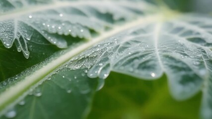 Aufkleber - Slow motion footage of the morning frost melting away revealing the stunning s and textures of the leafs surface.