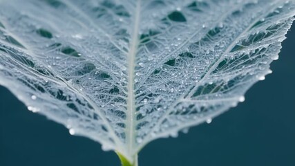 Aufkleber - Zooming in on a single leaf covered in delicate frost showcasing the intricate details and patterns formed by the frost crystals.