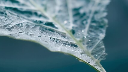 Aufkleber - A rotating shot of a leaf encased in frost revealing the different layers and textures formed by the frost crystals.