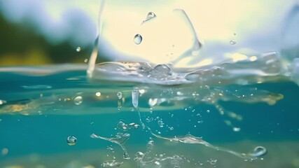 Poster - A slowmotion shot of a pebble being thrown into the river capturing the moment it breaks the surface and sinks down to join the others resting on the riverbed.
