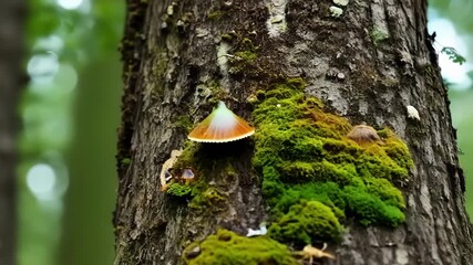 Aufkleber - An extreme closeup captures the tiny details of moss fungi and insects residing on the bark showcasing the symbiotic relationship between the tree and its environment.