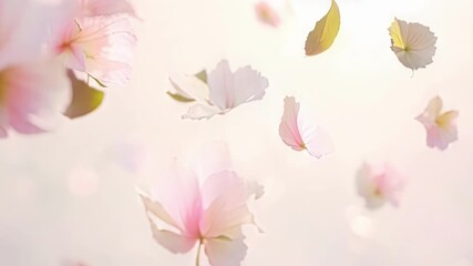 Aufkleber - A slowmotion shot captures the dancelike movements of cherry blossom petals falling to the ground creating a dreamy and whimsical atmosphere.