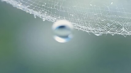 Aufkleber - Slow motion footage of a water droplet gently rolling down a perfectly symmetrical spider web creating tiny ripples in its wake.