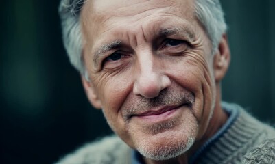 Sticker - Portrait of a handsome middle-aged man with grey hair wearing a sweater