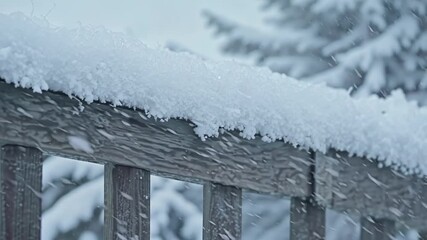 Aufkleber - An upclose view of a snowcovered fence with the soft delicate snowflakes adding a magical touch to its otherwise ordinary appearance.