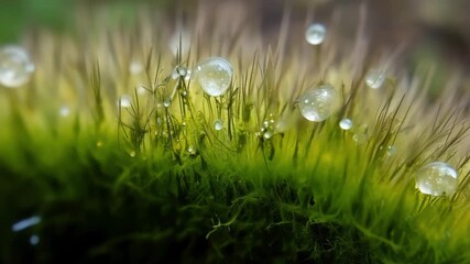 Aufkleber - A macro shot revealing intricate details of delicate moss with tiny hairs and patterns on each individual blade.
