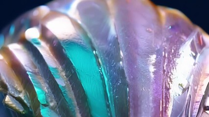 Poster - A sea shell with a textural almost 3dimensional surface showcasing an interlocking pattern of vibrant and metallic colors.