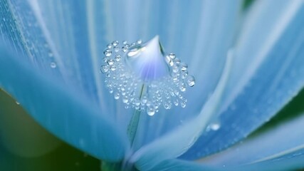 Aufkleber - The camera zooms in on a fragile blue wildflower giving a detailed view of the tiny droplets of morning dew nestled within its petals.
