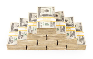 Wall Mural - Pyramid of 100 Thousand Dollars of One Hundred Dollar Bills Isolated. Transparent PNG.