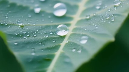 Aufkleber - A closeup shot reveals the intricate patterns of crystalclear dewdrops shimmering on the surface of a leaf.