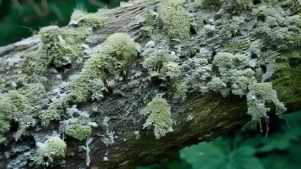 Poster - Detailed shot of a tree branch that has been completely overtaken by a thick layer of greyishgreen lichen a type of fungus.