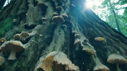 Aufkleber - Low angle view of a tree trunk with large bulbous growths spreading over its surface known as a fungal .