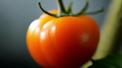 Poster - A camera zooms in on a single tomato showcasing its journey from green and unripe to bright red and perfectly ripe.
