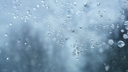 Aufkleber - Up close shot of snowflakes forming on a windshield creating a mesmerizing pattern as they melt and freeze.