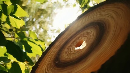 Aufkleber - The sunlight peeking through the leaves illuminating the gradual formation of a new tree ring beneath the surface of the bark.