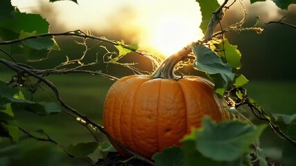 Aufkleber - From a closeup perspective we can see the intricate network of vines that support and nourish the growing pumpkin.