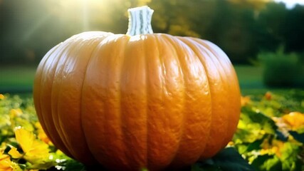 Aufkleber - The pumpkins skin becomes smoother and shinier as it ripens reflecting the sunlight in the garden.