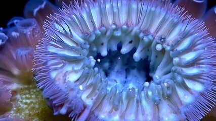 Poster - An extreme closeup of a sea anemones mouth surrounded by rows of tiny sharp teeth as it devours its latest meal.