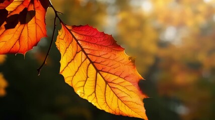Aufkleber - The camera zooms in on a of leaves each one boasting a unique combination of red gold and brown as they change with the season.