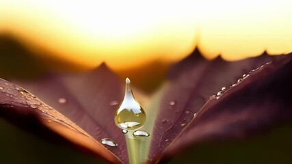 Aufkleber - Small droplets of dew cling to the edges of a leaf that has begun to turn a deep shade of burgundy a sure sign that fall has arrived.