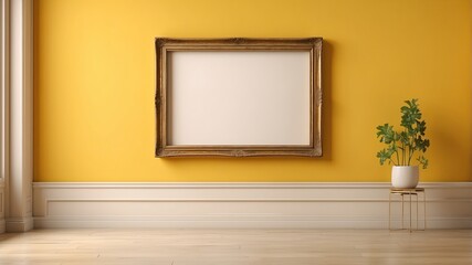 Photo frame mockup on the yellow wall interior background