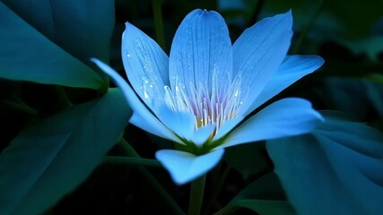 Poster - As the night deepens a rare blue flower begins to bloom in a secluded part of the garden. The moonlight seems to highlight the intricate details of its petals making it appear