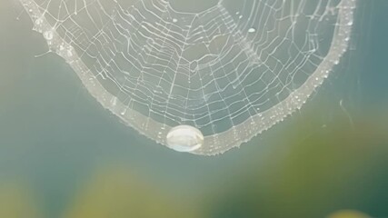 Aufkleber - A closer look at a spider web covered in intricate droplets of dew each one showcasing a perfect reflection of the webs intricate design.