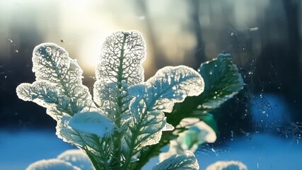 Poster - A frosty white coating enveloping the entire plant showcasing the harshness of winter and its effects on flora.