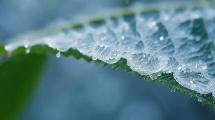 Poster - Tiny ice crystals delicately covering the s of a plants leaf creating an ethereal and almost magical effect.