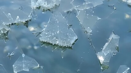 Aufkleber - A macro shot of ice crystals forming on a frozen pond capturing the intricate details and shapes of each unique crystal as they expand and grow.