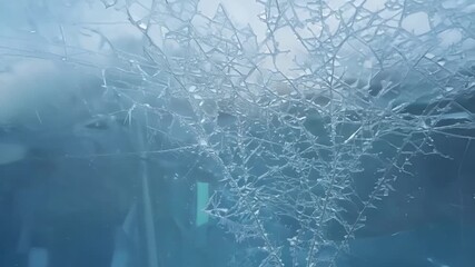 Aufkleber - A timelapse of a frozen window revealing the gradual formation of ice crystals with each frame showing the incremental growth and transformation.