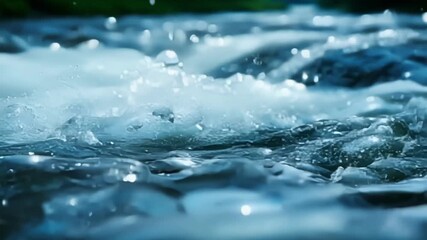 Aufkleber - In slow motion tiny water droplets dance on the surface of a rapidly moving stream showcasing the power and dynamism of water flow.