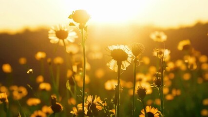 Aufkleber - A field full of wildflowers dance in the breeze turning and tilting towards the sun as it crosses overhead.
