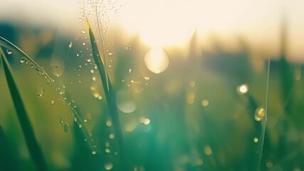 Aufkleber - A patch of grass covered in sparkling dew drops disappearing one by one as the suns warmth dries them up.
