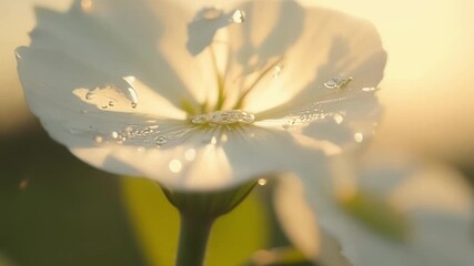 Aufkleber - A delicate flower petal covered in crystal clear dew slowly drying off as the morning sun rises higher in the sky.