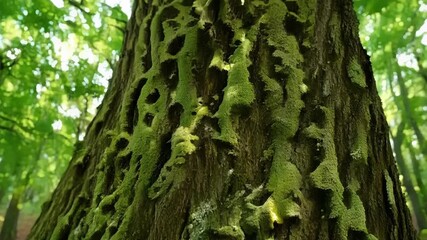 Aufkleber - A low angle shot capturing lichens spreading out from the nooks and crannies of a tree as if its slowly being taken over by a living breathing organism.