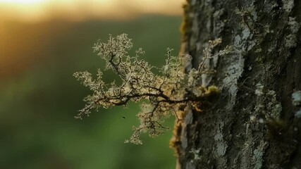 Aufkleber - Extreme closeup footage of lichens growth process revealing the intricate network of filaments and structures that enable them to thrive on a trees surface.