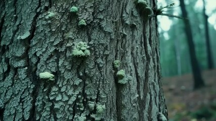 Aufkleber - A series of shots showing lichens gradually spreading and merging together to form a thick almost imtrable layer on the bark of a tree showcasing their resilience and adaptability.