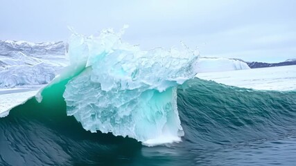 Aufkleber - A slowmotion clip of a large section of iceberg breaking off and plunging into the water with a loud splash.