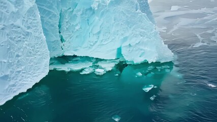 Aufkleber - An intimate view of an icebergs jagged edges as they crumble and melt into the calm ocean around them.