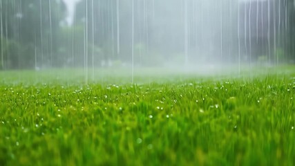 Aufkleber - In a timelapse clip we see the transformation of a barren and thirsty lawn into a lush emerald green expanse as rain pours down.