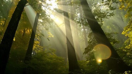 Aufkleber - As the wind blows the sunlight flickers and dances through the trees creating a magical and dreamy atmosphere.