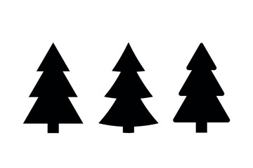 Wall Mural - evergreen conifer black filled icon set, fir, spruce tree, set of three simple vector elements