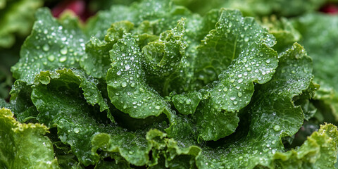 fresh green lettuce leaves, showcasing the organic texture and rich color of a healthy salad ingredient