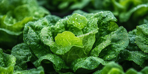 fresh green lettuce leaves, showcasing the organic texture and rich color of a healthy salad ingredient