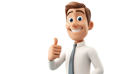 3D style illustration of a happy adult man giving a thumbs-up gesture. Smiling businessman showing approval on a white background